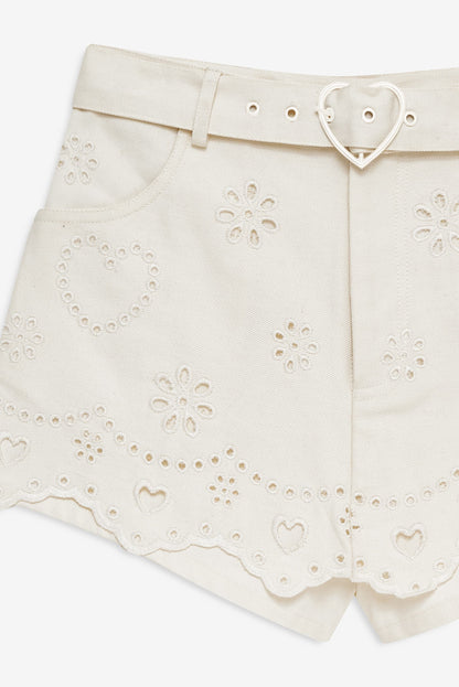 For Love & Lemons Heart Eyelet Denim Skort