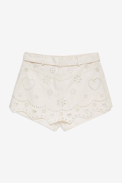 For Love & Lemons Heart Eyelet Denim Skort