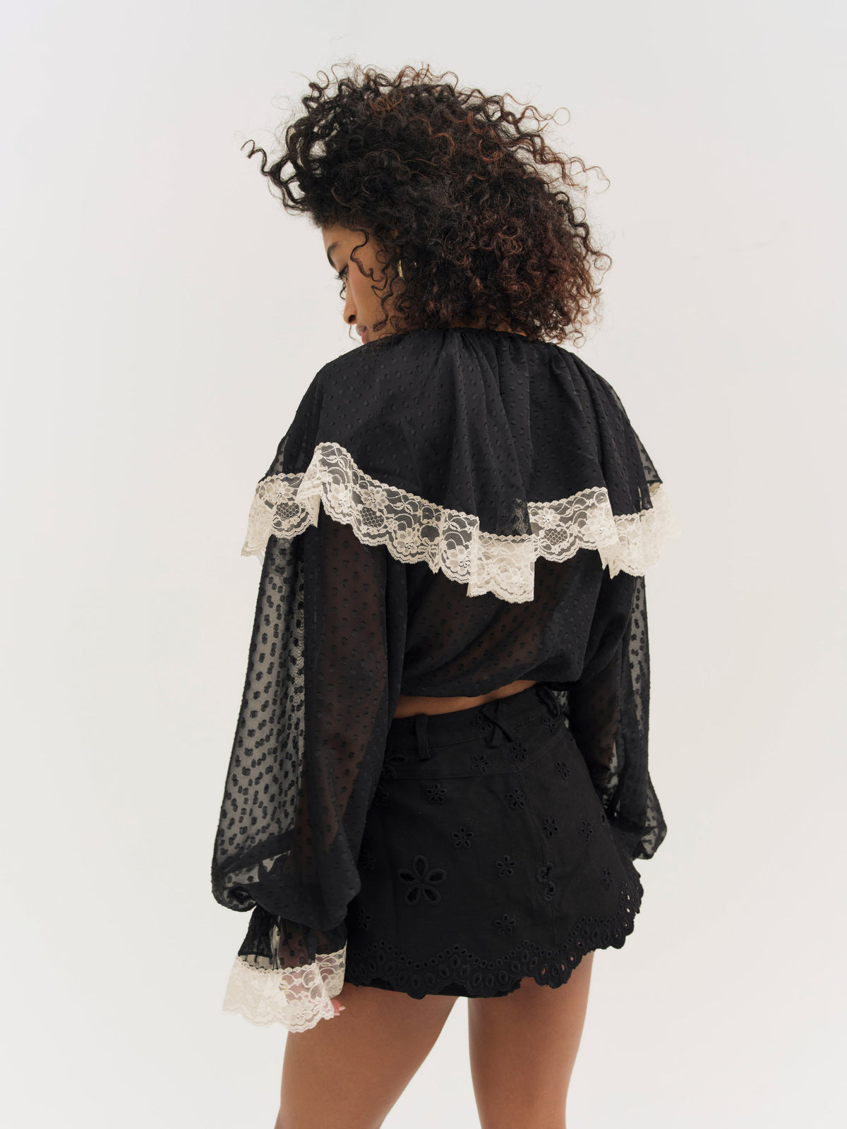 For Love & Lemons Daisy Eyelet Denim Skort
