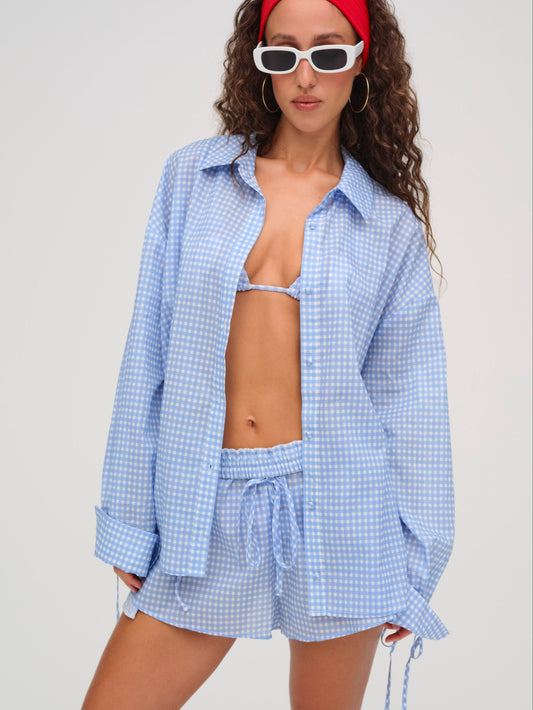 For Love & Lemons Gingham Button-Down Top