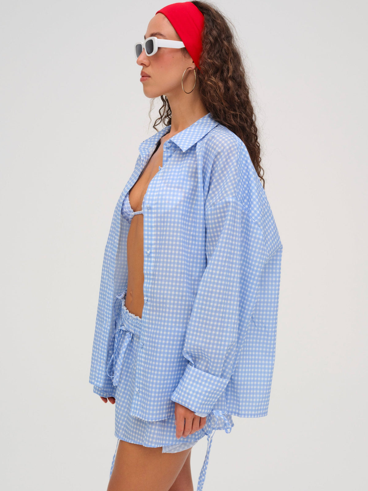 For Love & Lemons Gingham Button-Down Top