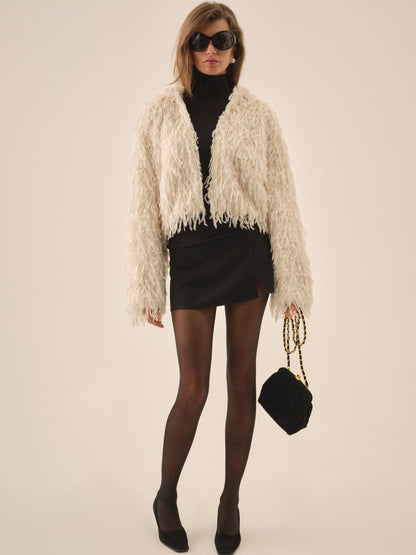 For Love & Lemons Ruffle Faux Feather Jacket