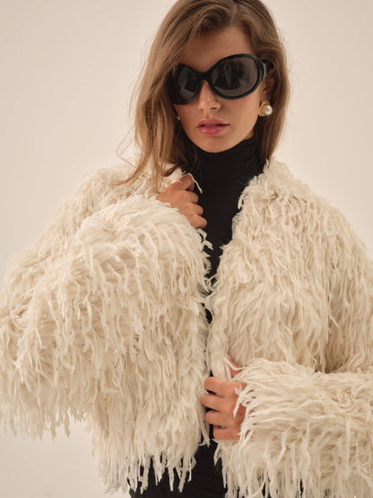 For Love & Lemons Ruffle Faux Feather Jacket
