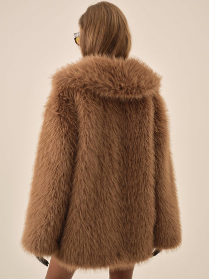 For Love & Lemons Warm Honey Faux Fur Jacket