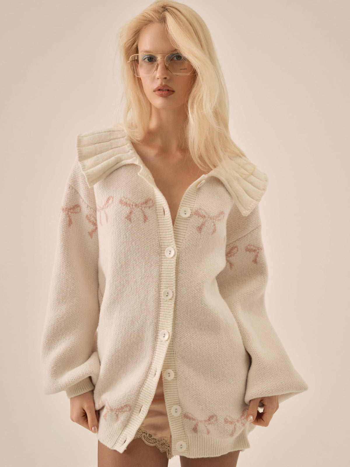 For Love & Lemons Bow Intarsia Knit Sweater