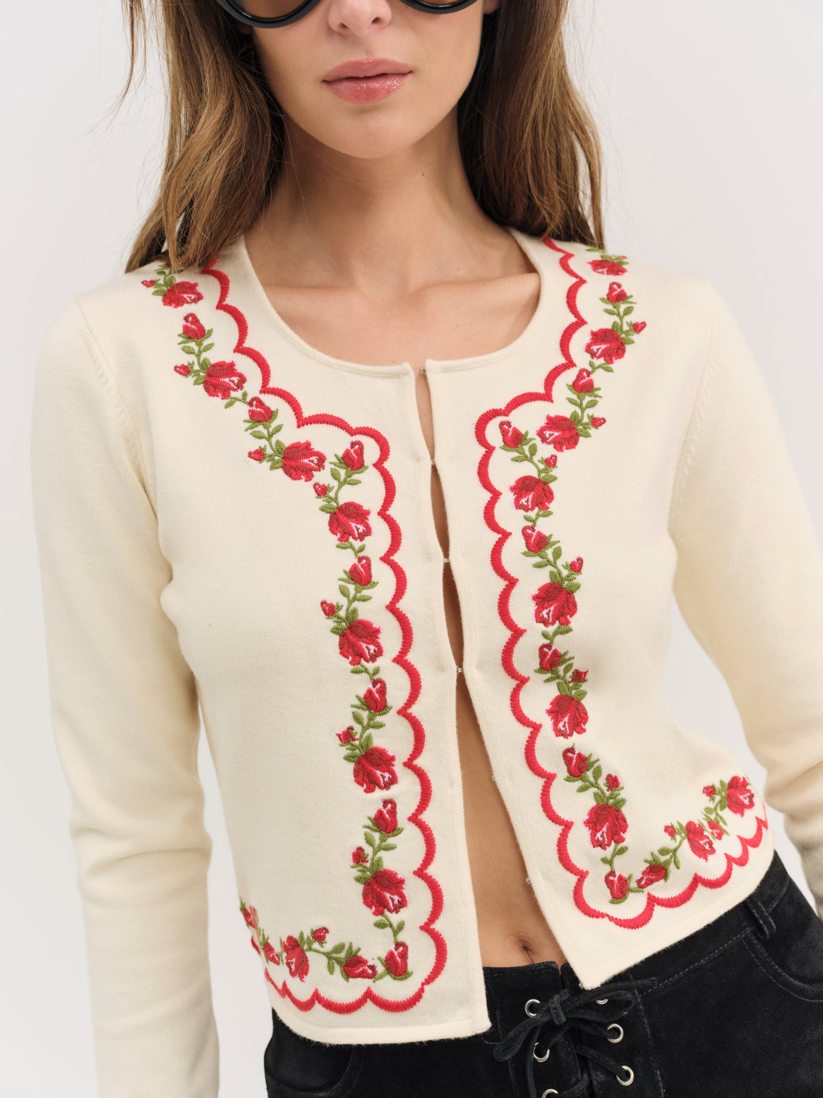 For Love & Lemons Rose Waltz Scalloped Knit Cardigan