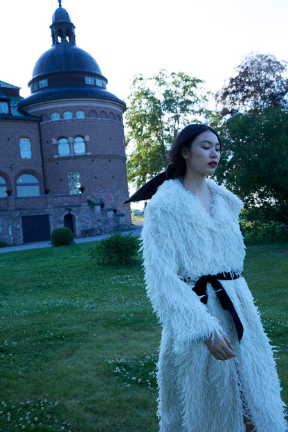 For Love & Lemons Ruffle Faux Feather Coat