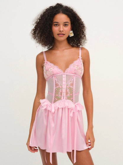 For Love & Lemons Ily Embroidered Slip Dress