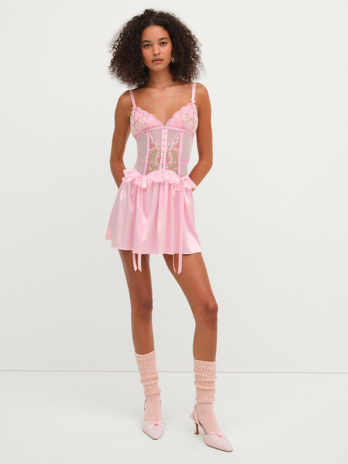 For Love & Lemons Ily Embroidered Slip Dress