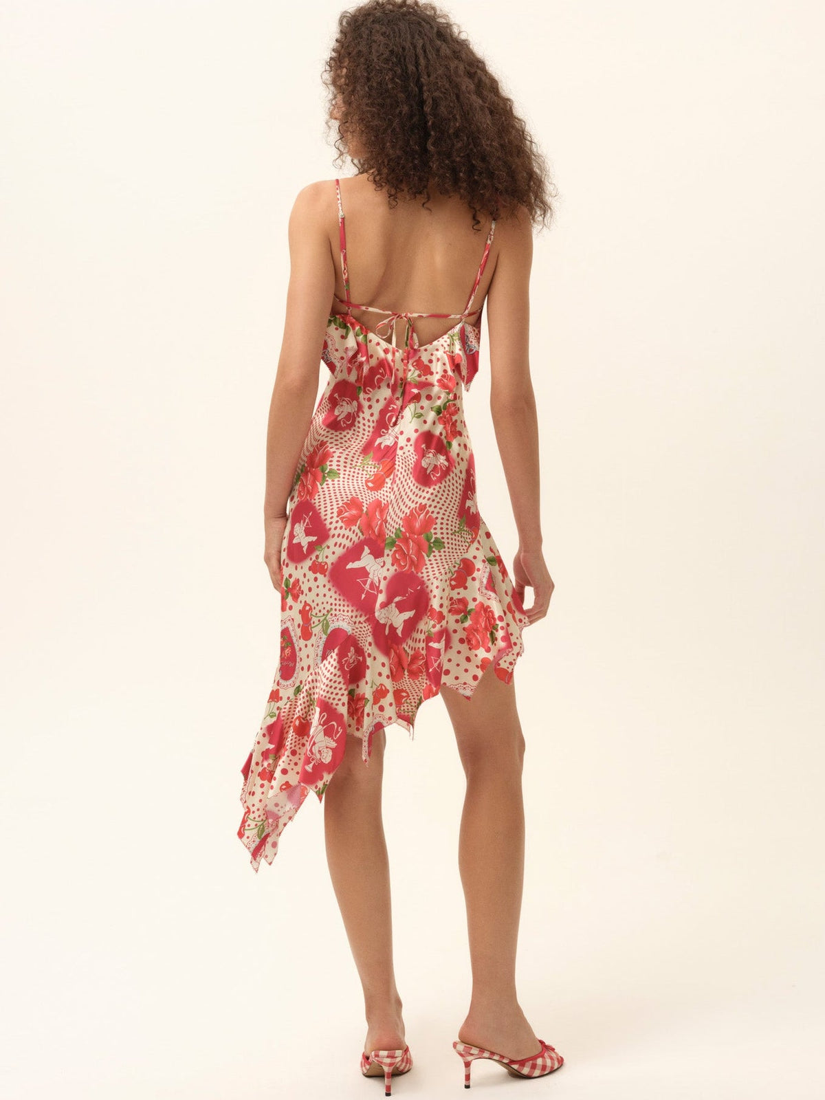 For Love & Lemons Cupid Dot Asymmetrical Midi Dress