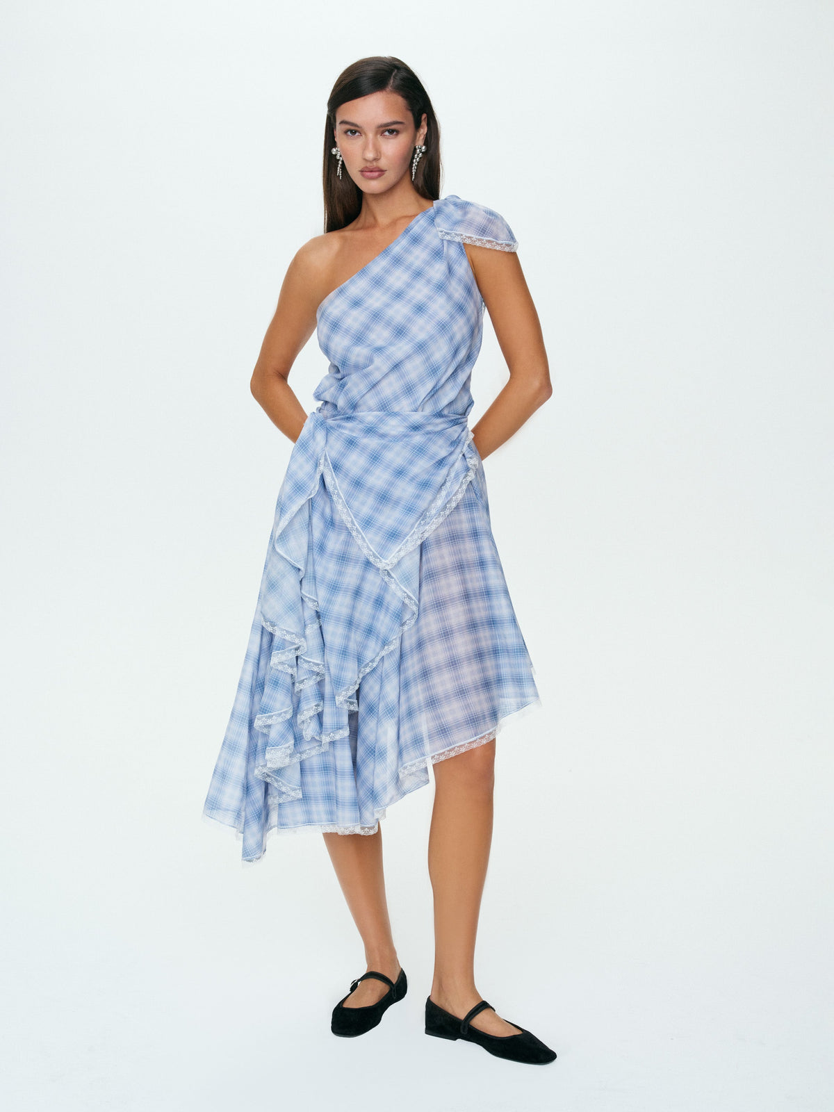 For Love & Lemons Bluebird Plaid Midi Dress