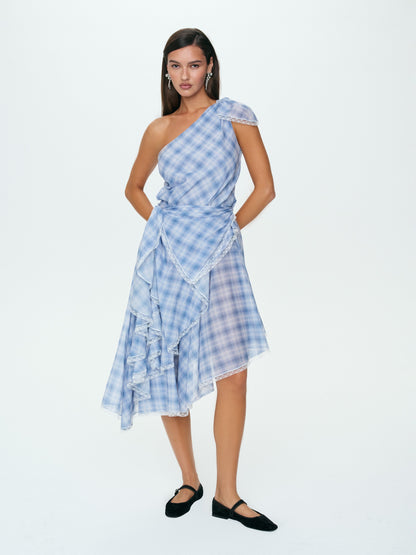 For Love & Lemons Bluebird Plaid Midi Dress