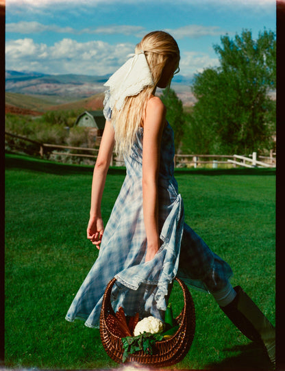 For Love & Lemons Bluebird Plaid Midi Dress