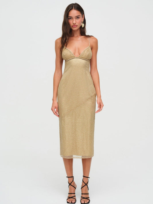 For Love & Lemons Glitter Grid Midi Dress