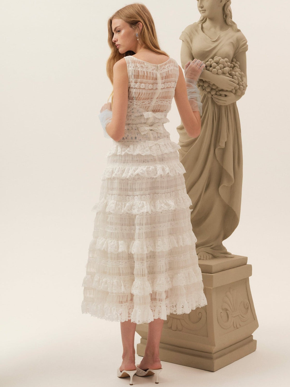 For Love & Lemons Ruffle Bows Midi Dress