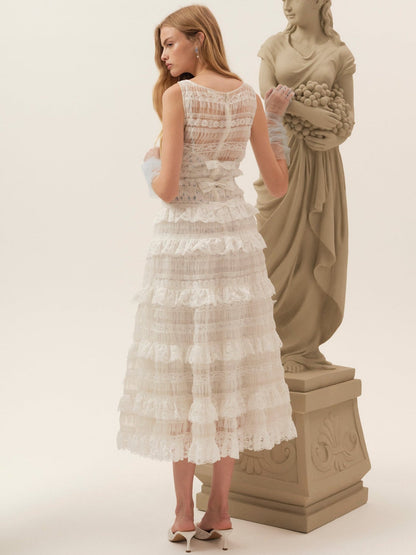 For Love & Lemons Ruffle Bows Midi Dress