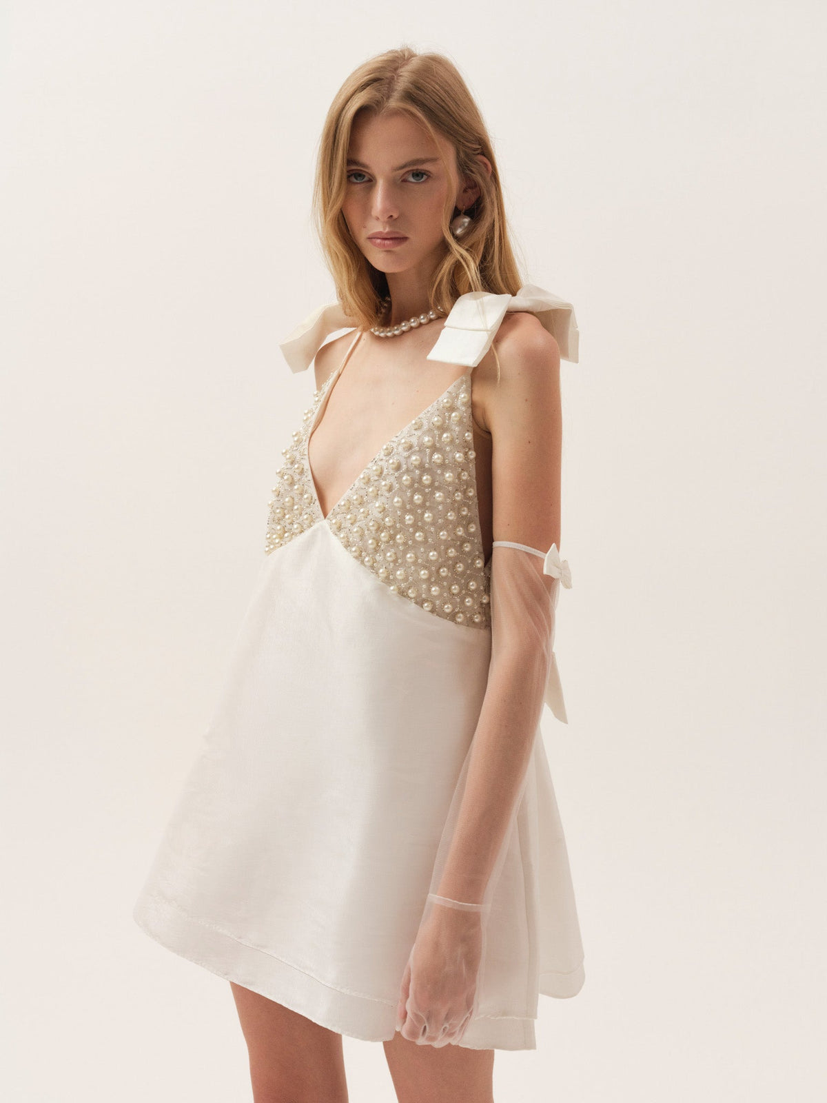 For Love & Lemons Pearly Bow Mini Dress