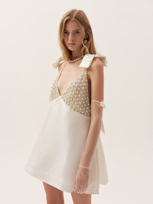 For Love & Lemons Pearly Bow Mini Dress