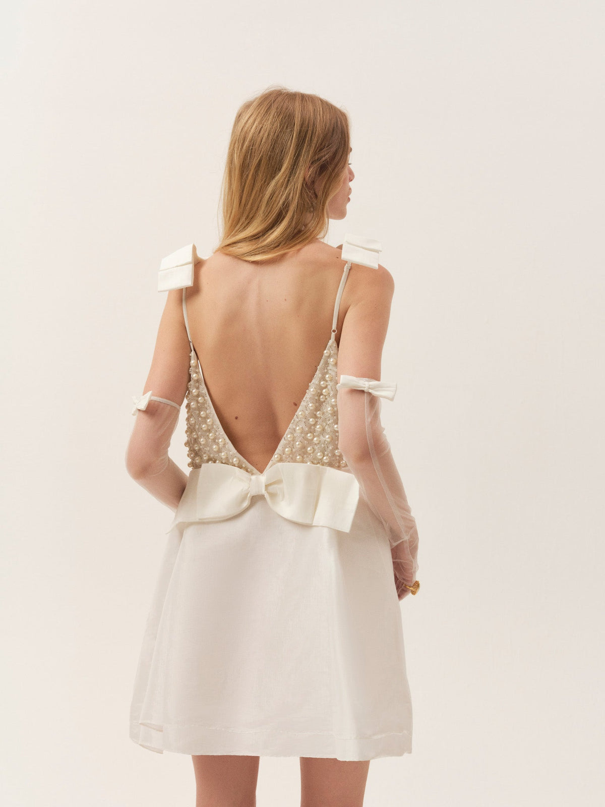 For Love & Lemons Pearly Bow Mini Dress