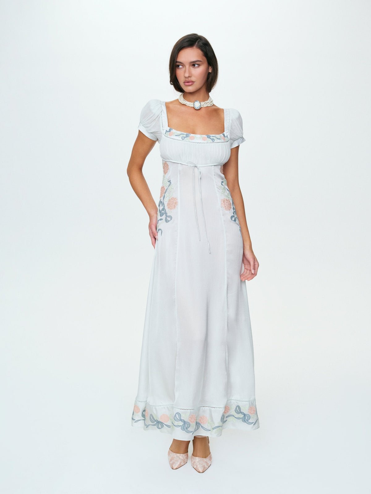 For Love & Lemons Zinnia Rose Embroidered Maxi Dress