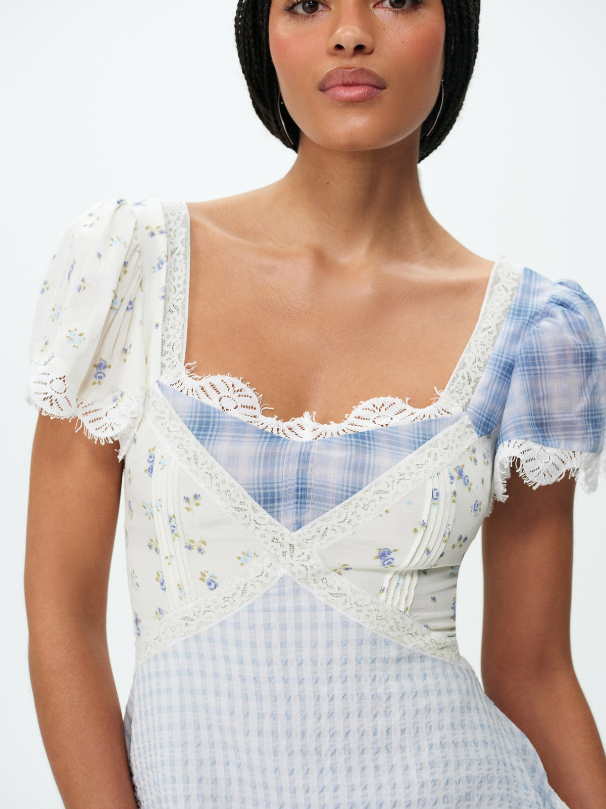 For Love & Lemons Bluebird Plaid Mini Dress