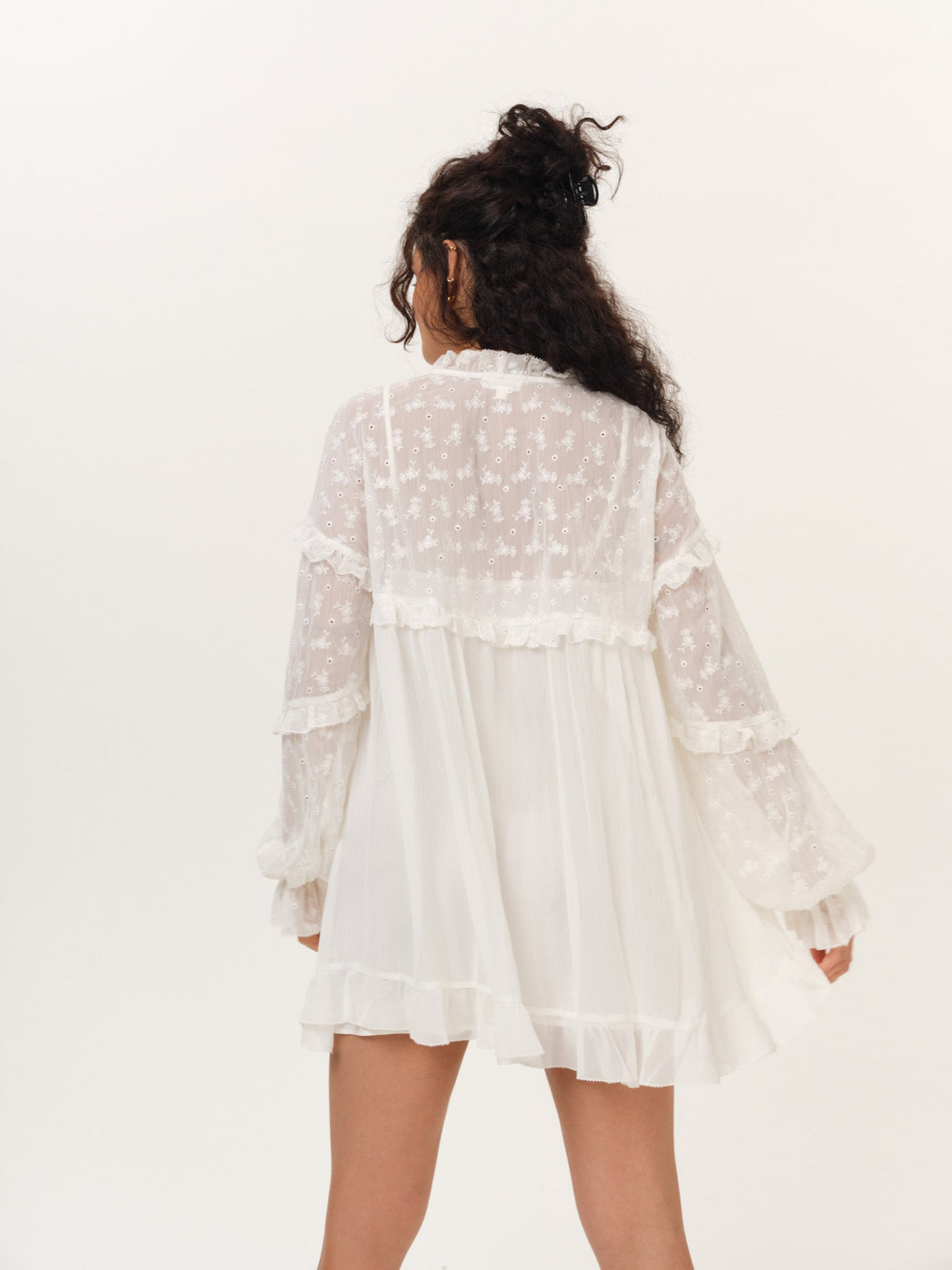 For Love & Lemons Hamptons Eyelet Long Sleeve Mini Dress