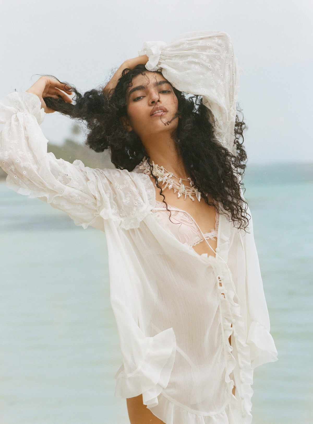 For Love & Lemons Hamptons Eyelet Long Sleeve Mini Dress