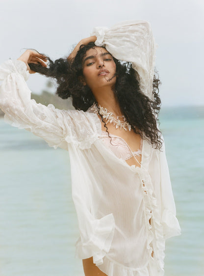 For Love & Lemons Hamptons Eyelet Long Sleeve Mini Dress