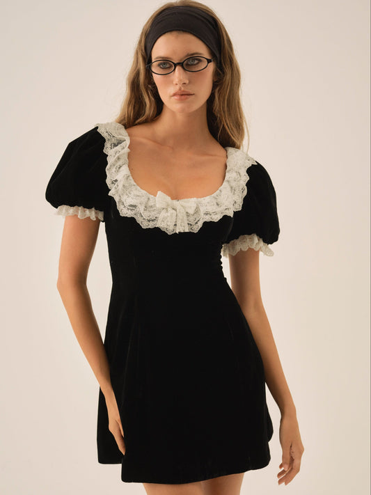 For Love & Lemons La Vie En Bow Velvet Mini Dress