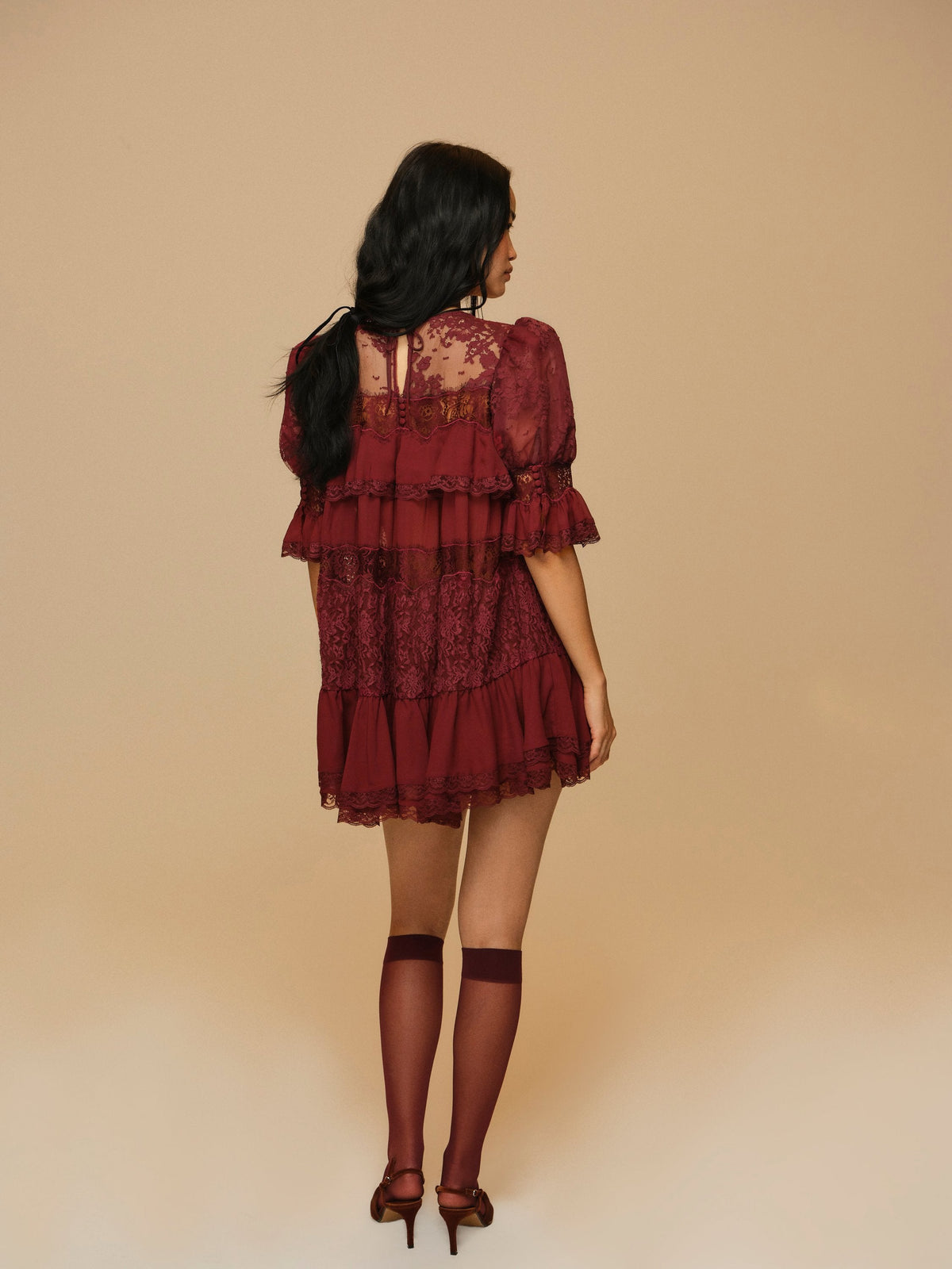 For Love & Lemons Elara Lace Puff Sleeve Mini Dress