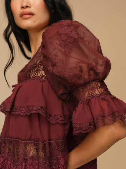 For Love & Lemons Elara Lace Puff Sleeve Mini Dress