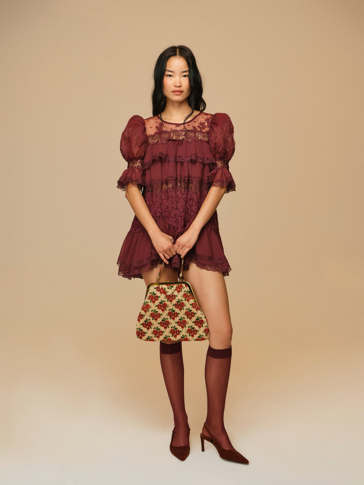 For Love & Lemons Elara Lace Puff Sleeve Mini Dress