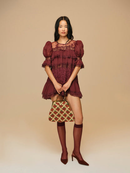 For Love & Lemons Elara Lace Puff Sleeve Mini Dress