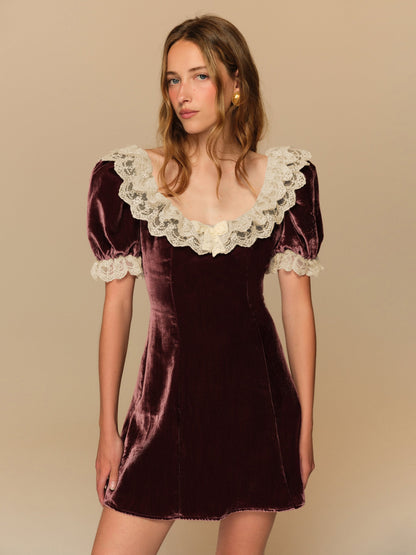 For Love & Lemons La Vie En Bow Velvet Mini Dress