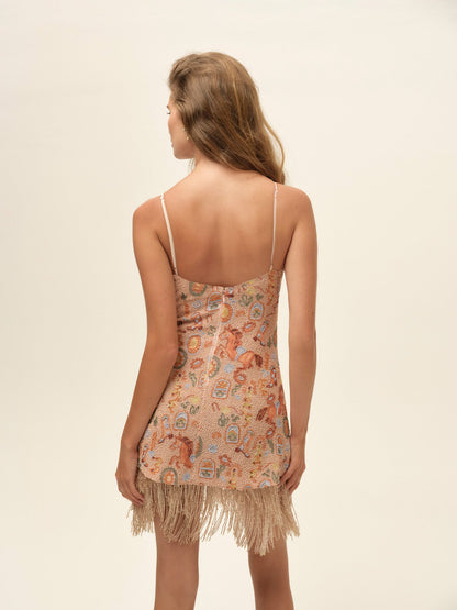 For Love & Lemons Giddy Up Beaded Mini Dress