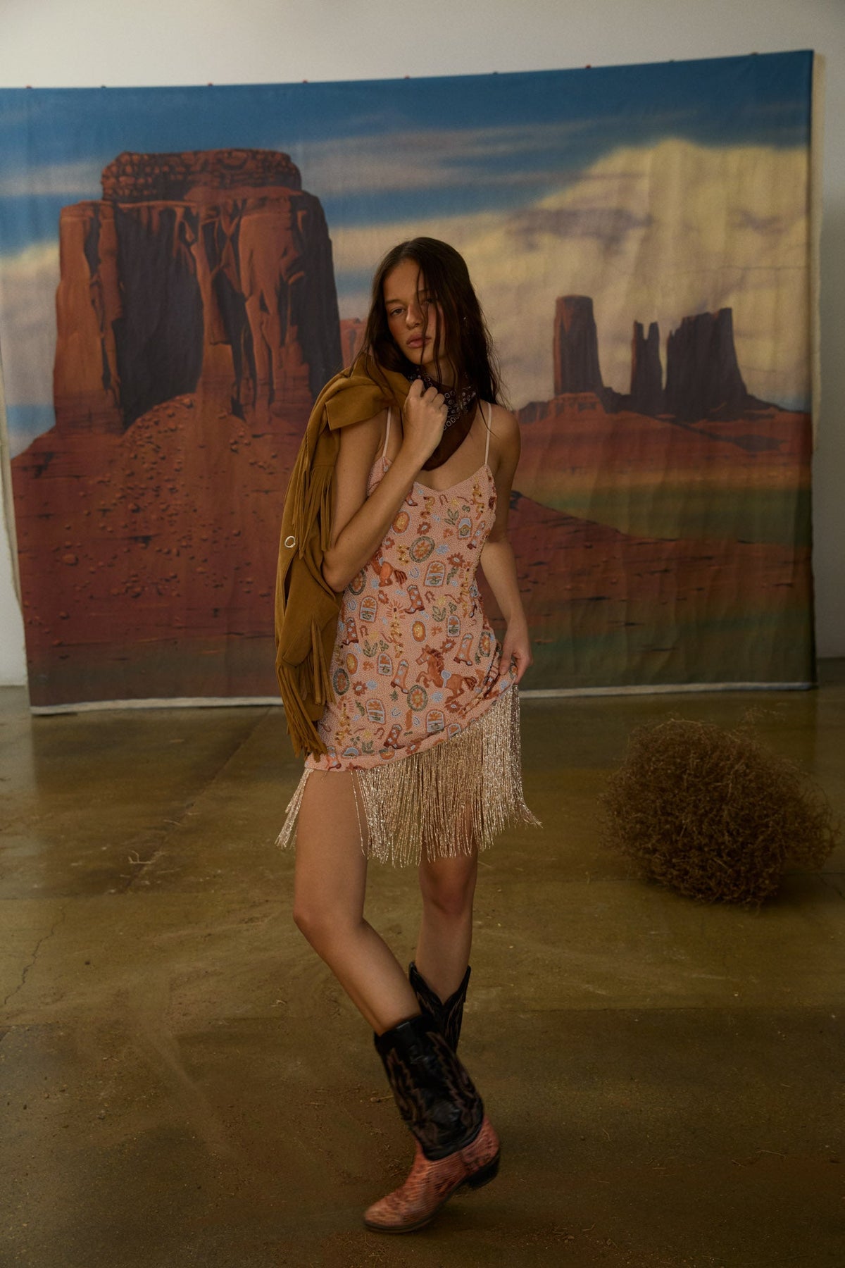 For Love & Lemons Giddy Up Beaded Mini Dress