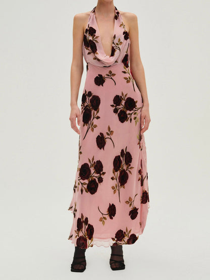 For Love & Lemons Rose Velvet Maxi Dress