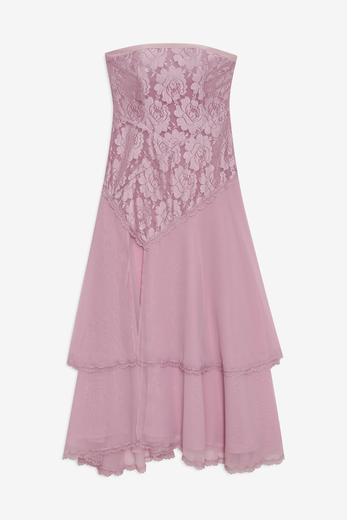 For Love & Lemons Claudia Rose Lace Strapless Midi Dress