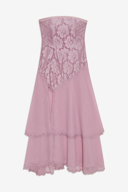 For Love & Lemons Claudia Rose Lace Strapless Midi Dress