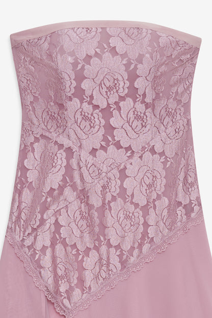 For Love & Lemons Claudia Rose Lace Strapless Midi Dress