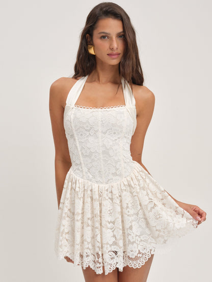 For Love & Lemons Lakeside Lace Halter Mini Dress