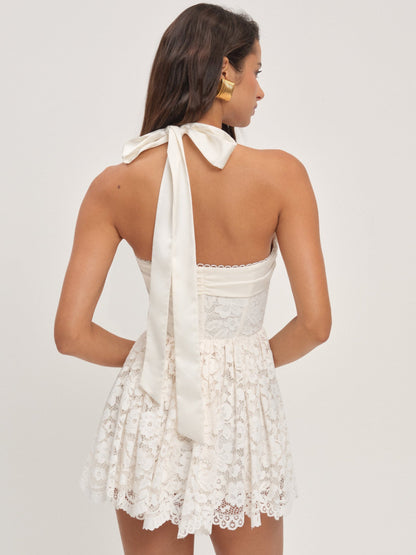For Love & Lemons Lakeside Lace Halter Mini Dress