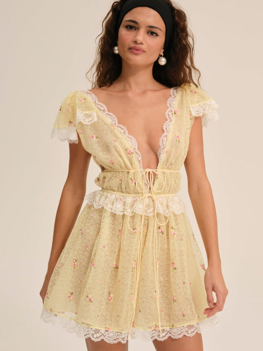 For Love & Lemons Poppy Lace Mini Dress