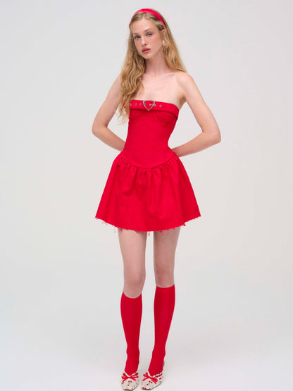 For Love & Lemons Lipstick Denim Mini Dress