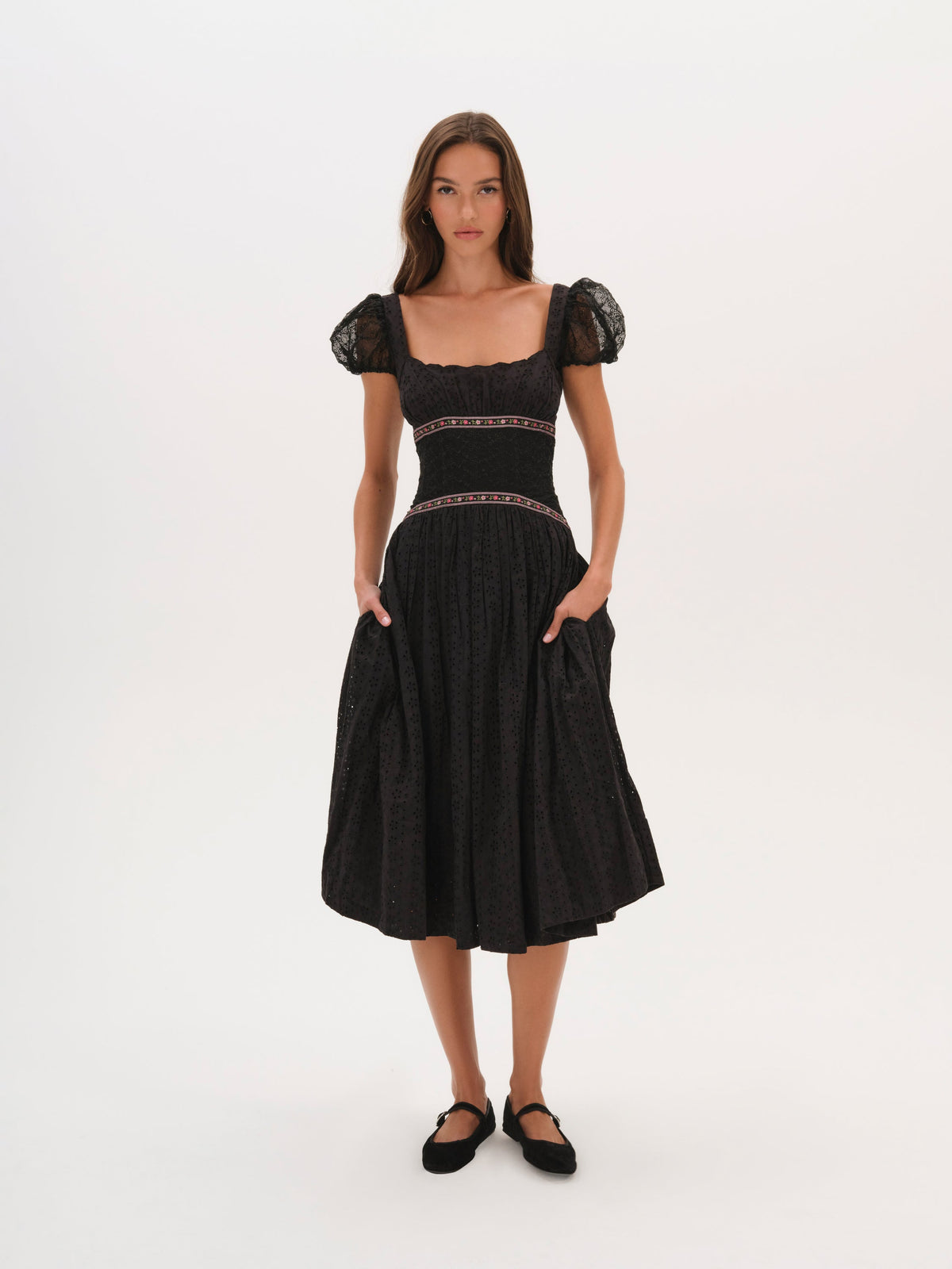For Love & Lemons Verbana Eyelet Midi Dress