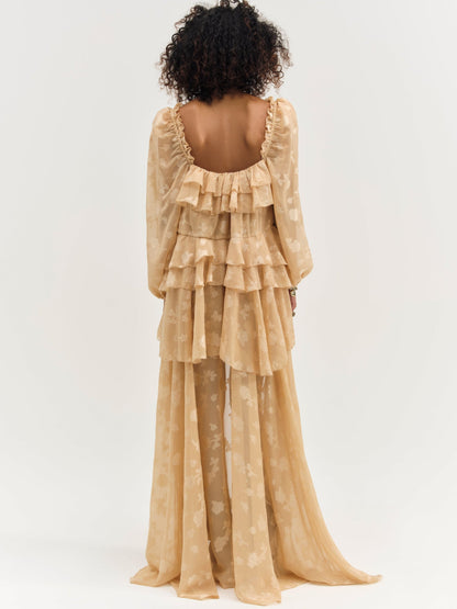 For Love & Lemons Colette Satin Burnout Maxi Dress