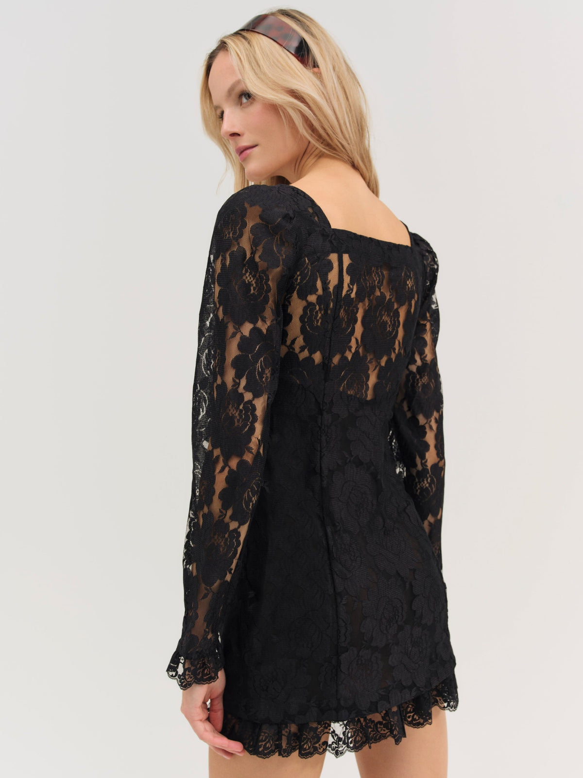 For Love & Lemons Claudia Rose Lace Long Sleeve Mini Dress