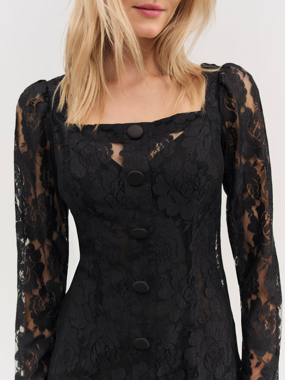 For Love & Lemons Claudia Rose Lace Long Sleeve Mini Dress