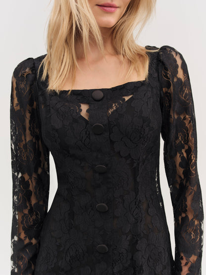 For Love & Lemons Claudia Rose Lace Long Sleeve Mini Dress