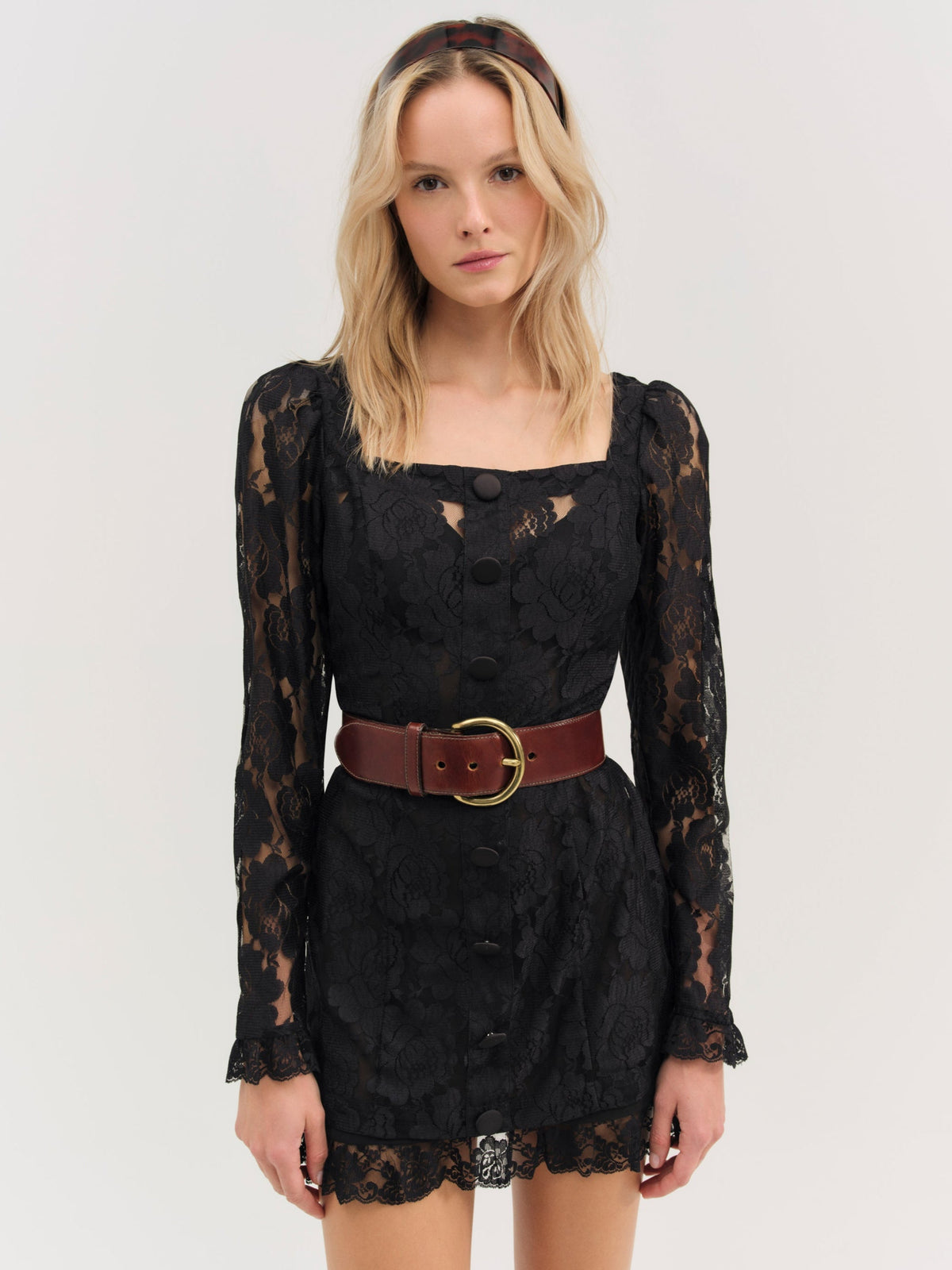 For Love & Lemons Claudia Rose Lace Long Sleeve Mini Dress